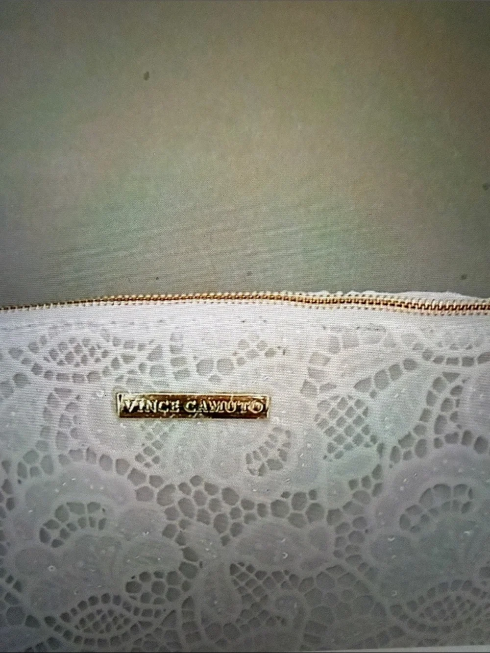 Vince Camuto White Lace Cosmetic Pouch with Gold Hardware. 🆕